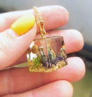 Mushroom and lichen cube necklace Unique autumn jewelry Terrarium necklace women Nature lover gift Handmade Christmas gift