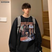 SUPEEON丨เสื้อยืดฮิปฮอปเสื้อคอกลมแขนยาวผู้ชายเสื้อกีฬาแขนยาวทรงหลวมเสื้ออเนกประสงค์สำหรับนักเรียน