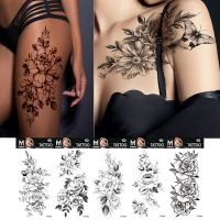 Black Large Snake Flower Fake Tattoo Sticker For Women Dot Rose Peony Temporary Tattoos DIY Water Transfer Tatoos Girls Stickers