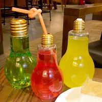 10PCS Creative Summer Bulb Water Bottle Brief Fashion Cute Milk Juice Light Bulb Shape Cup Leak-proof PlasticBottle Party Cups Cups  Mugs Saucers