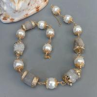 Y·YING Natural White Quartz Druzy Stone White Sea Shell Pearl Necklace 20" Women Gift