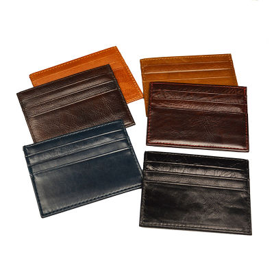 Vintage Cow Leather Business Card Holder 7 pockets Mens Smooth Glossy Wax Oil Vintage Flat Wide id card Wallet Case