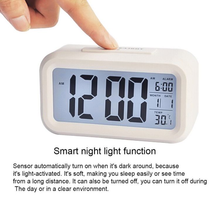 แสงไฟนาฬิกาปลุก-led-ดิจิตอลนาฬิกาแสดงตัวเลขปิดเสียงนาฬิกาปลุกอัจฉริยะอิเล็กทรอนิกส์ปฏิทินวัดอุณหภูมิฟังก์ชั่นเลื่อนปลุก
