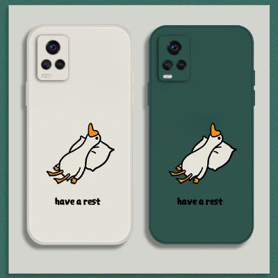 เคส Vivo Y73 Case เคสการ์ตูนน่ารักเป็ดเคสซิลิโคนเหลว Flocking ฝาครอบโทรศัพท์ป้องกัน เคสโทรศัพท์