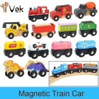 【YF】 Wooden Magnetic Train Car Locomotive Ambulance Fire truck Wood Railway Accessories Toy For Kids Gift Fit Biro Themes Tracks