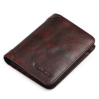 Manbang 2022 New Genuine Leather Rfid Wallets For Men Vintage Thin Short Multi Function ID Credit Card Holder Money Bag