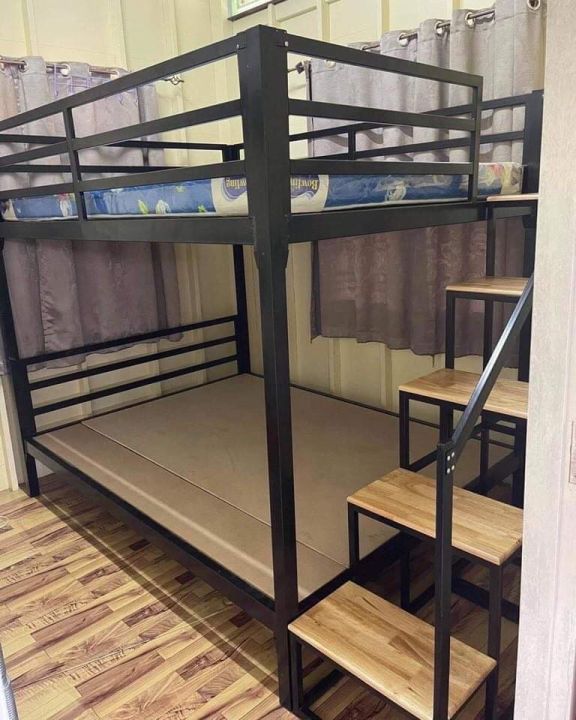 เตียงเหล็ก 2 ชั้น 5 ฟุต และ 6 ฟุต บันไดเดินขึ้นข้าง ไม่รวมที่นอน ทำจากเหล็กกล่องอย่างดี