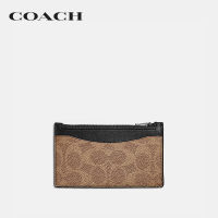 COACH ที่ใส่การ์ดผู้ชายรุ่น Zip Card Case In Signature Canvas สีครีม C0985 KHA