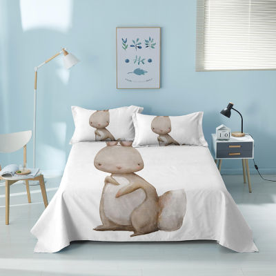 1 Pc Bed Sheet Soft Polyester Fabric Beding Sheet Cartoon Rabbit Pattern Flat Bed Sheets for Double Bedding (No Pillowcase)