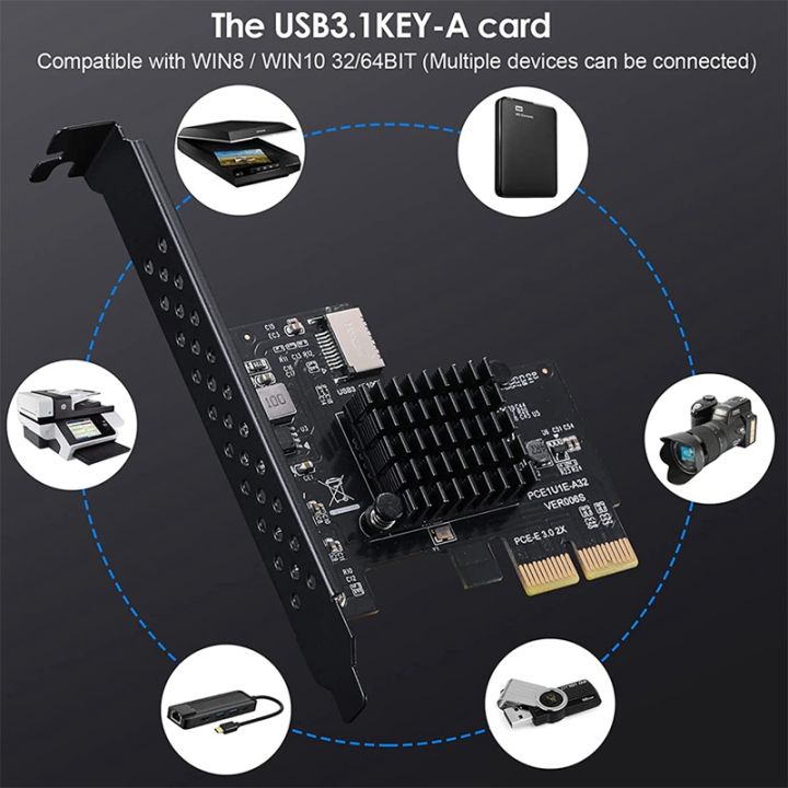 2x-pci-e-2x-to-usb3-1-a-key-gen2-front-type-e-expansion-card-10gbps-type-e-20-pin-front-panel-connector-riser-card