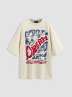 Cider K-POP เสื้อยืดแขนสั้น เสื้อยืดแฟชั่น ทรงโอเวอร์ไซส์ ลุคสตรีทJersey Cat &amp; Letter Graphic Tee nj