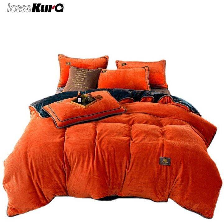 Milk Velvet Fourpiece Set Thickened Winter Coral Velvet Bed Sheet