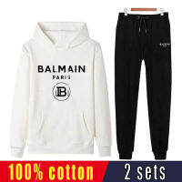 สำหรับทั้งหญิงและชายเซ็ต2ชิ้นชุดลำลอง Balmainparis เสื้อแจ็คเก็ตมีฮู้ดของแท้ + กางเกงจ็อกเกอร์สำหรับผู้ชายชุดวอร์มแขนยาว