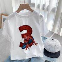 Spiderman Children T-Shirt Marvel Birthday Number 1-9 Tee Shirts Cartoons Kawaii Kid Casual Clothes New Super Hero Girl Boy Tops