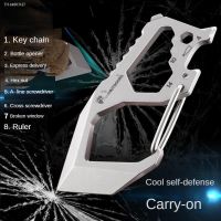 ▥ Multifunctional Keychain Finger Tiger EDC Tool Bottle Opener Outdoor Self-defense Carabiner Break Window Demolition Express Tool