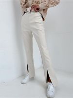 【CW】 Flared Trousers Leather Pants for Waist and Woman Front Slit Women  39;s Classic