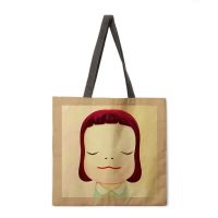 Angry Girl Linen Shopping Bag Ladies Shoulder Bag Foldable Shopping Bag Beach Tote Bag