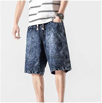 FLOYINM Mens Printed Knee Length Loose Plus Size Cropped Pants Plus Size Mens Summer Denim Shorts (Color : D, Size : XXXL Code)