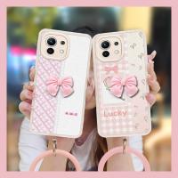 Solid color Raised lens Phone Case For Xiaomi 11 Skin feel silicone bowknot protective case for girl high-grade Cartoon