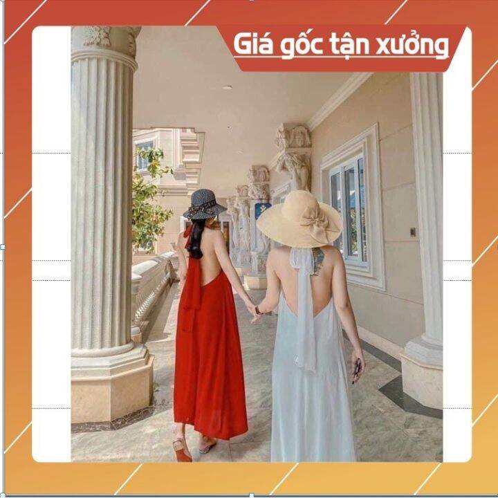 Đầm maxi cổ yếm hở lưng (CÓ ĐỆM NGỰC) hàng 2 lớp loại đẹp chất lụa ...