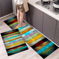 Wood Grain Kitchen Entrance Doormat Home Decoration Bedroom Hallway Floor Mat Bathroom Non-slip Balcony Long Rug