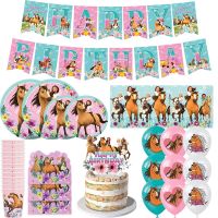 Cartoon Spirit Riding Horse Theme Birthday Party Disposable Tableware Set Balloons Decorations Banner Cake Topper Party Supplies