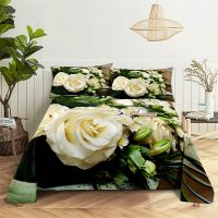 ☫▧ Green Leaf Rose 0.9/1.2/1.5/1.8/2.0m Queen Sheet Set Flat Sheet Bed Sheets and Pillowcases Bedroom Bed Sheet Set Bedding Set