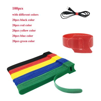 100pcs Velcros Self Adhesive Fastener Releasable Cable Ties Colored Plastics Reusable Cable ties Nylon Loop Wrap Zip Bundle Ties