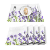 46pcs Set Table Mats Purple Lavender Printed Cotton Linen Table Napkin Kitchen Accessories Home Party Decorative Placemats