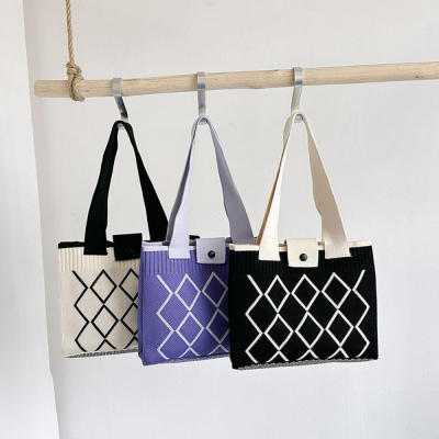 Handbag Large Capacity Weave Tote Bag Buckle Versatile Rhombic Lattice Line Shoulder Bag