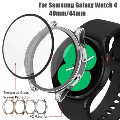 （shine electron）เคสกระจกนิรภัยสำหรับ Samsung Galaxy Watch 4 40มม. 44มม.,กันชนปกป้องหน้าจอเต็มรูปแบบสำหรับ Galaxy Watch 4 40มม. 44มม. พีซีเคสแบบแข็ง