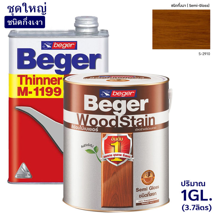 Beger WoodStain สีย้อมไม้เบเยอร์ พร้อมทินเนอร์ผสม Beger M-1199 (แกลอน)ชุดใหญ่ พร้อมใช้งาน ชนิดกึ่งเงา มีหลายสีให้เลือก.