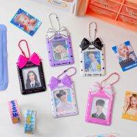 Korean Cartoon Bowknot 2-inch Transparent Phooto Card Case INS Girl Keychain Schoolbag Pendant Star Small Cards Bag Card Holders