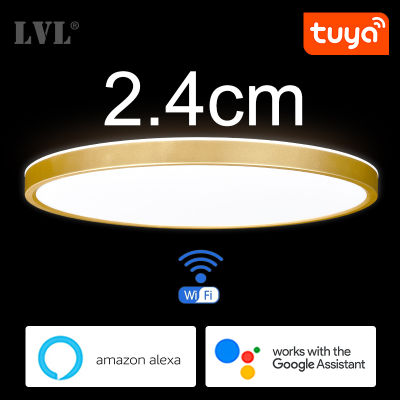 Modern Led Smart Ceiling Light Golden Wood Grain Dimmable Home Lighing WiFi Tuya App Voice Control Surface Mounting Ceiling Lamp