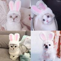 Cute Soft Rabbit Ears Cat Dog Caps White Pink Plush Cap Puppy Cats For Small Dogs Hat Pet F8T2