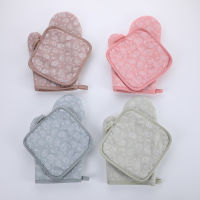 New Cotton And Linen Microwave Oven Anti-scalding Gloves Mat Kitchen Baking Gloves Insulation Two-piece Set Insulation Mats