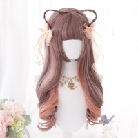 Cosplaysalon 62CM Lolita Light Coffee Mixed Orange Pink Ombre Long Wavy Bangs Cute Synthetic Halloween Party Cosplay Wig Gift ของขวัญ