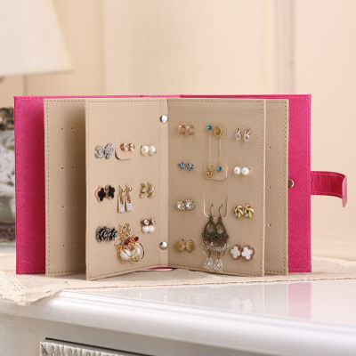 Earrings Jewelry Storage Box Bracket Earring Organizer Display Stand Portable Jewelry Bag Foldable Book Shape Leather Creative