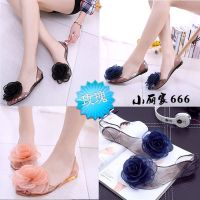 COD DSFGRTUTYIII Fish mouth sandals womens flat bottom student flower bow womens shoes jelly shoes transparent crystal shoes