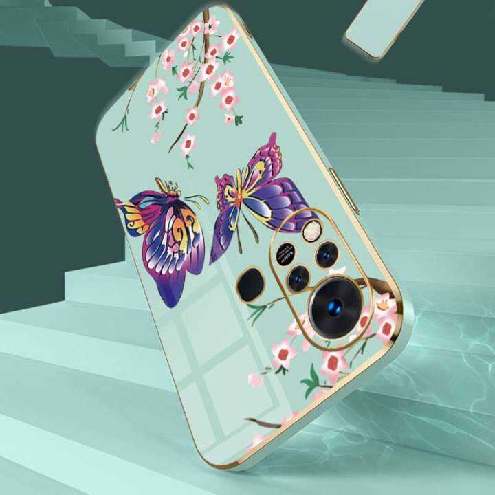 เคสสำหรับ-infinix-hot-11s-infinix-hot-11s-nfc-สุดหรูผีเสื้อกับกล้องดอกไม้เคสโทรศัพท์ขอบชุบกรอบซิลิโคนนิ่มพร้อมฟรีสายคล้อง