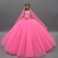 ร้อนสีชมพูแฟชั่นเสื้อผ้าตุ๊กตาสำหรับตุ๊กตาบาร์บี้ชุดแต่งงานชุดราตรีพรรคชุดยาวชุดชุด16อุปกรณ์ตุ๊กตา