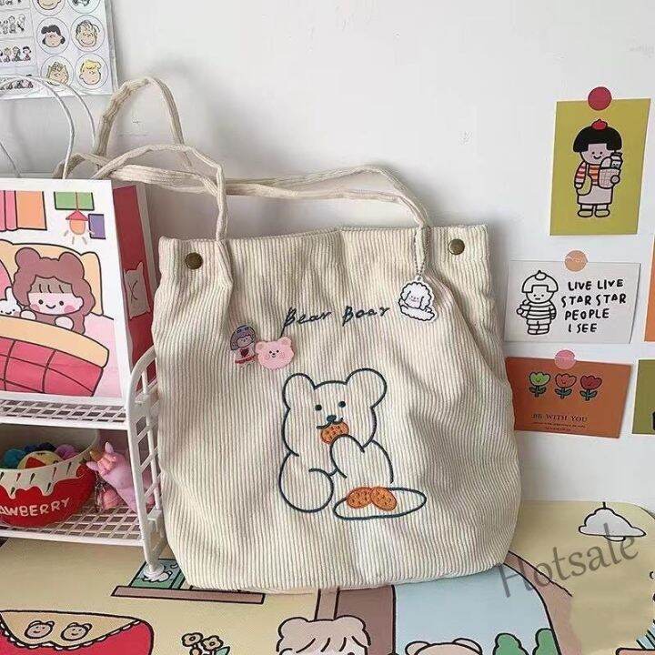 hot-sale-c16-tscfashion-ins-cute-bear-one-shoulder-canvas-bag-korean-college-girl-students-versatile-corduroy-shopping-tote-handbag