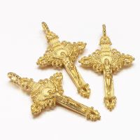 2pc Alloy Pendants For Easter Cadmium Free Nickel Free and Lead Free Crucifix Cross Pendant Golden Color 50x28x3mm Hole: 3mm