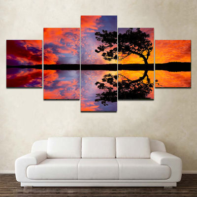 5 Pieces Landscape Sky Coud Lake Reflection Canvas Painting Seascape Sunset Posters and Prints Wall Pictures Home Decor No Frame