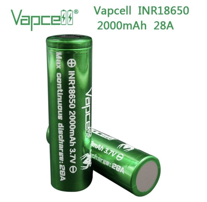 vapcell-inr18650-สีเขียว-3-7v-2000-mah-28a-ของแท้-แพค-2-ก้อน-แถมกระเป๋าใส่ถ่าน
