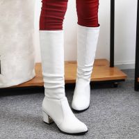 Fashion Knee High Boots White Black Women Sexy High Heel Long Boots Autumn Winter Jane Martin High Simple Booties Mujer