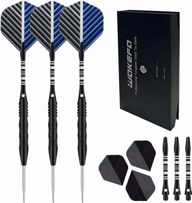 Wakefa Professional Steel Tip Darts: 24g 90% Tungsten Darts Metal Tip Set for Dartboard Inchluding 3 Pack Dart Set+ Extra 3 Aluminum Shafts+ Extra 3 Flights + Magnetic Case for Adults(24g Darts)