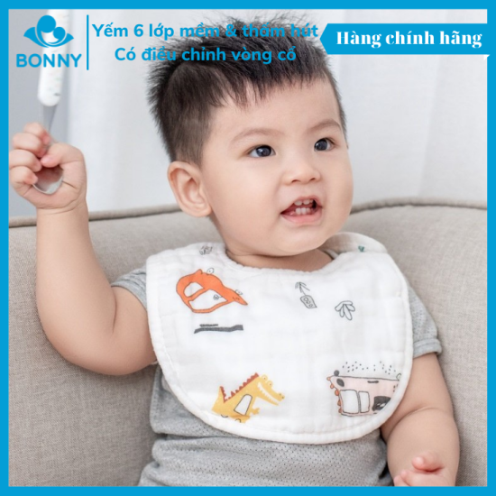 Yếm bonny vải xô 6 lớp có cúc bấm bên vai giúp bé thấm rớt, giữ ấm ngực 10 - ảnh sản phẩm 1