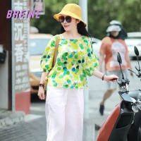 BREINE ฤดูร้อนแต่งตัววินเทจสแควร์คอปรับพิมพ์เสื้อกับเสื้อขนาดเล็ก503b086