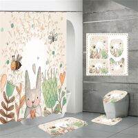 Easter Polyester Shower Curtains Set Rabbit Egg Flower Basket Prints Pedestal Rug Toilet Cover Bath Mat Bathroom Decor